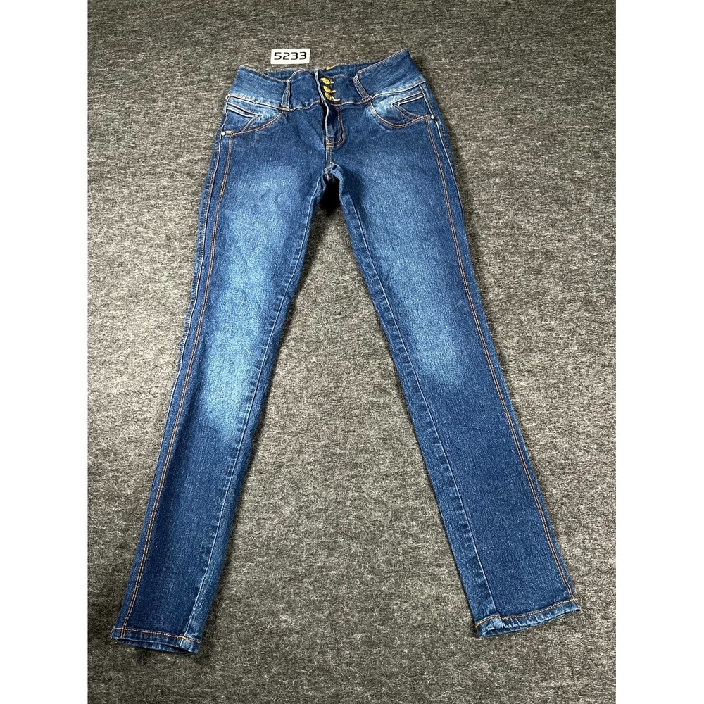 Diamante Jeans Womens 7 Blue Denim Cotton‎ Stretch Medium Wash Skinny Leg Casual